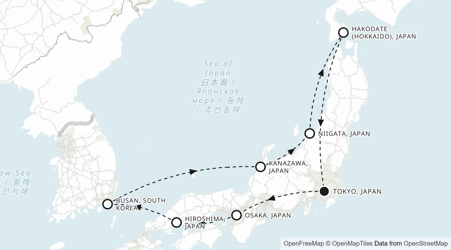 Route map: Tokyo to Tokyo