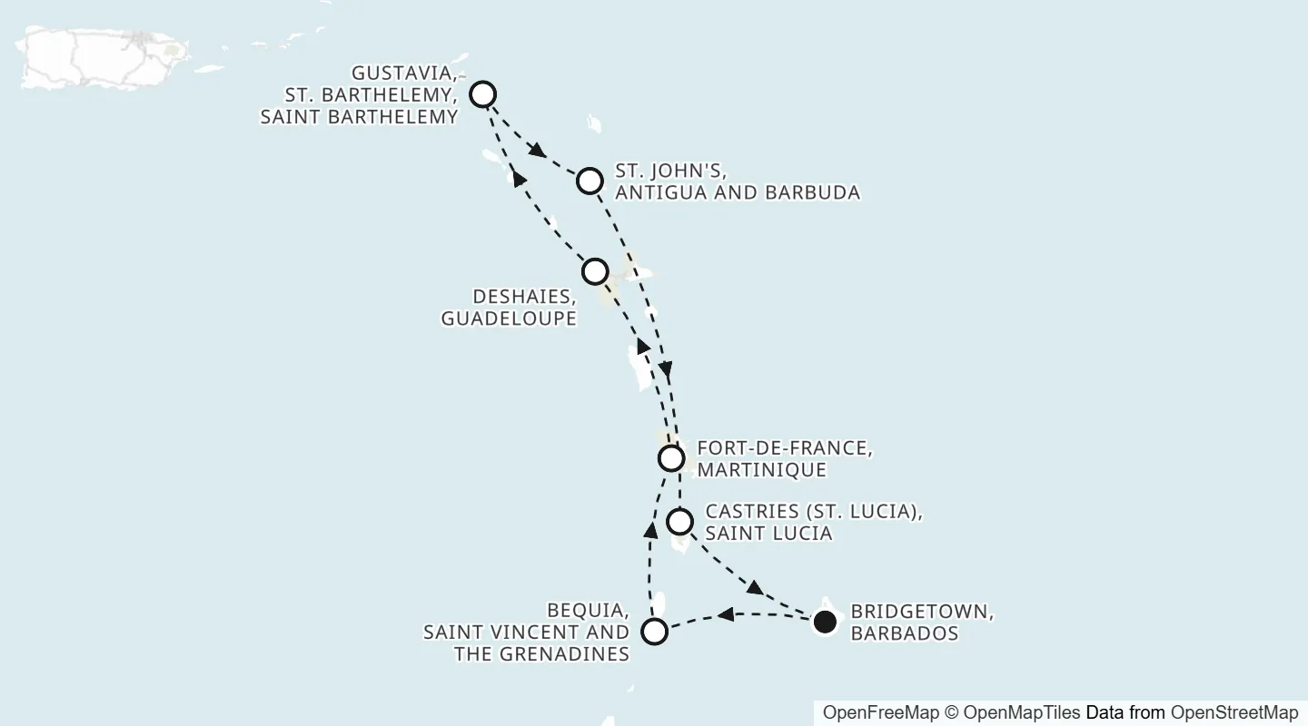 Route map: Bridgetown to Bridgetown