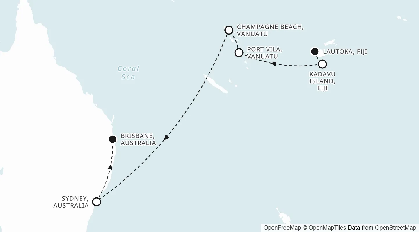 Route map: Lautoka to Brisbane