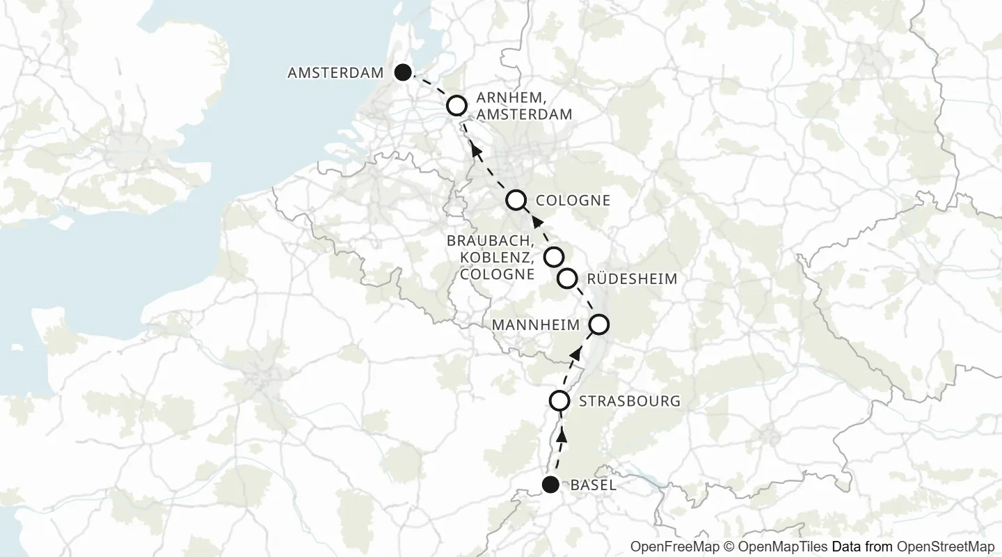 Route map: Basel to Amsterdam