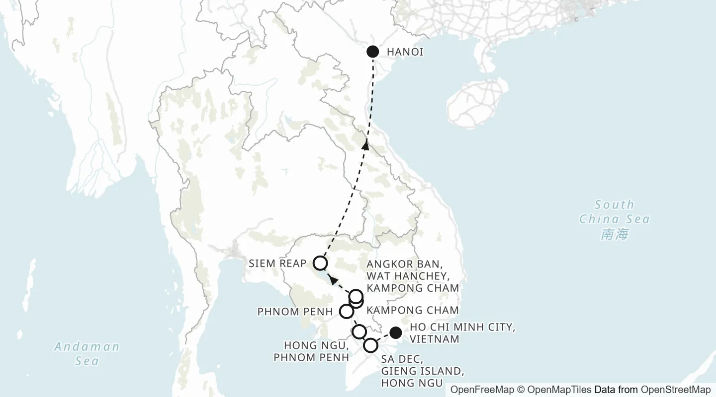 Route map: Ho Chi Minh City to Hanoi
