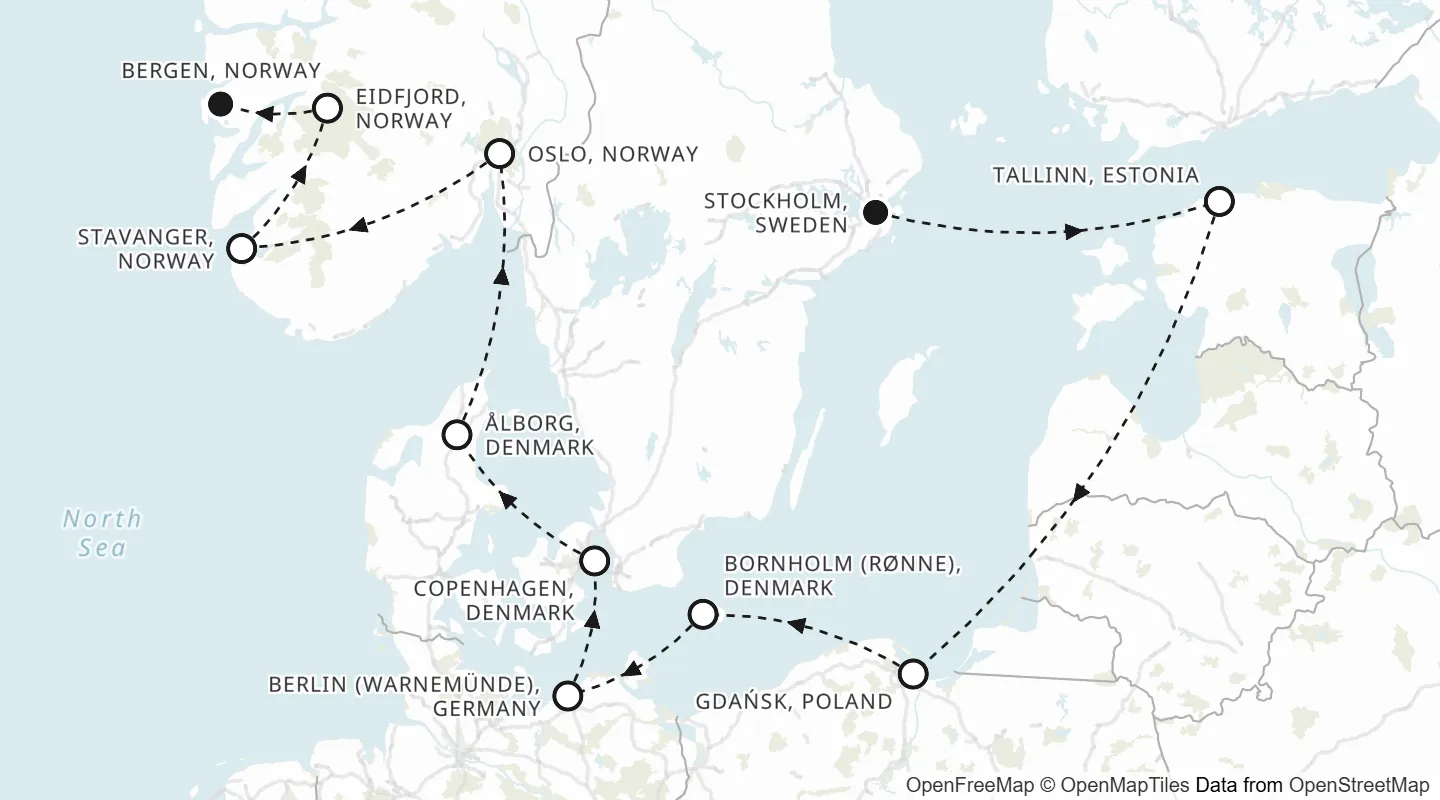 Route map: Stockholm to Bergen