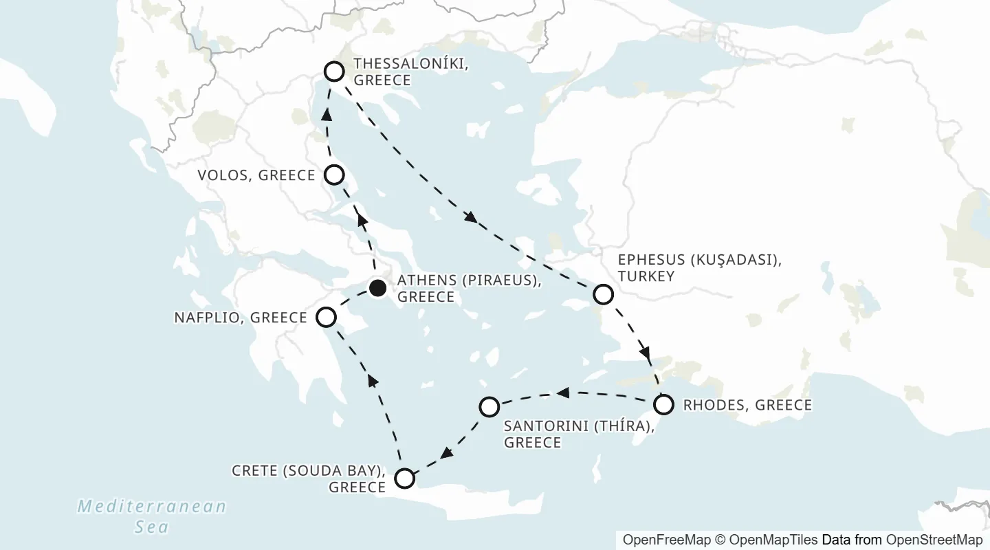 Route map: Athens (Piraeus) roundtrip