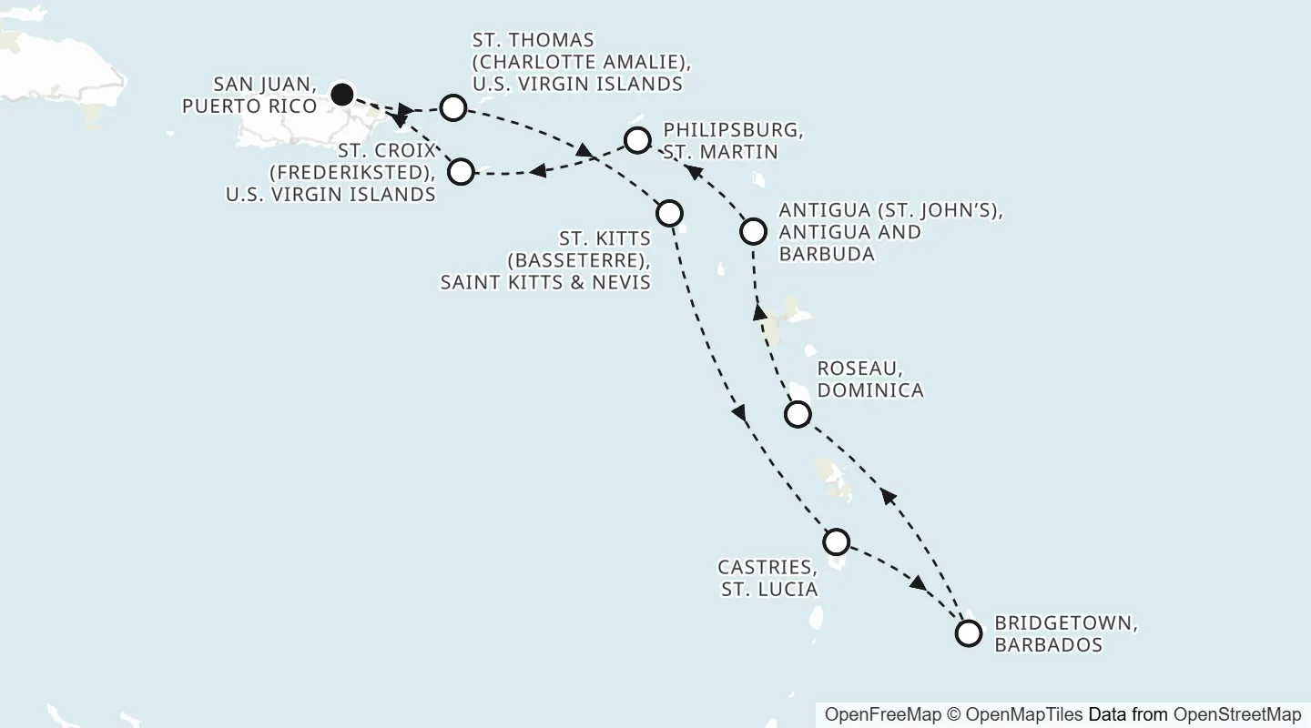 Route map: San Juan roundtrip