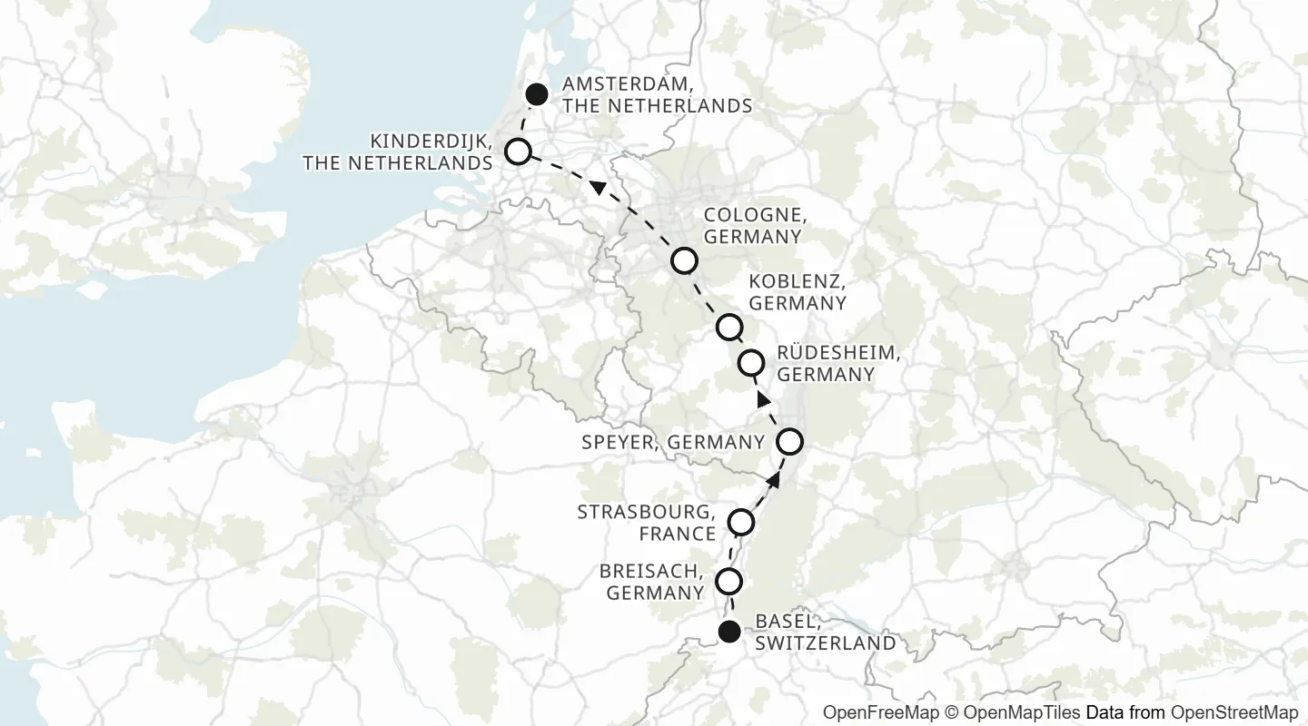 Route map: Basel to Amsterdam