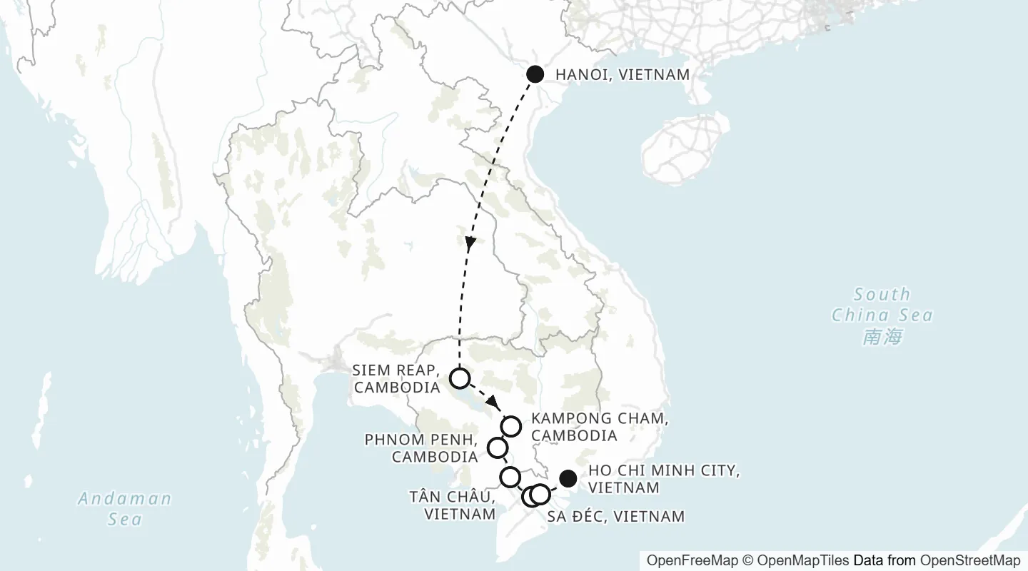 Route map: Hanoi to Ho Chi Minh City