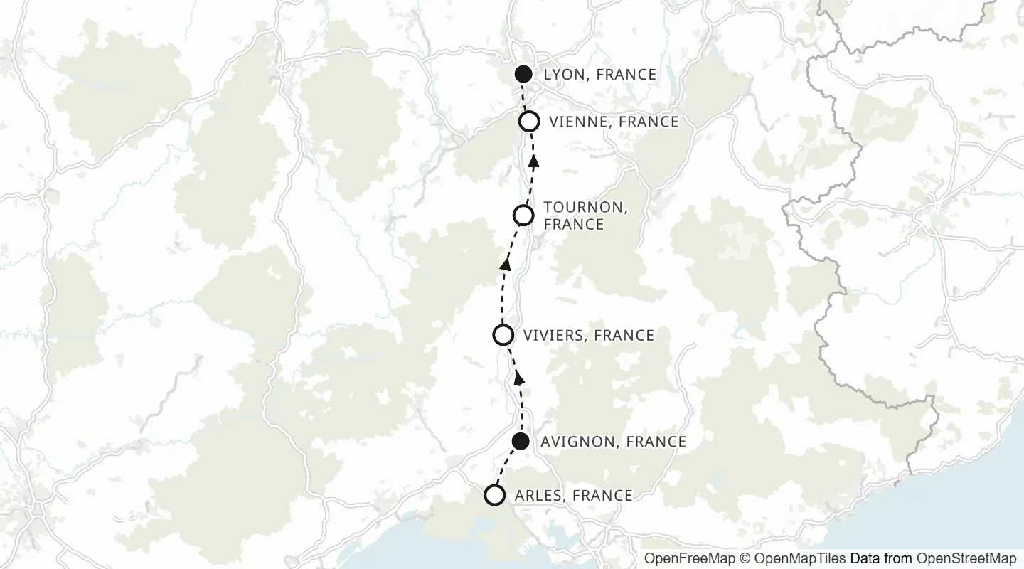Route map: Avignon to Lyon