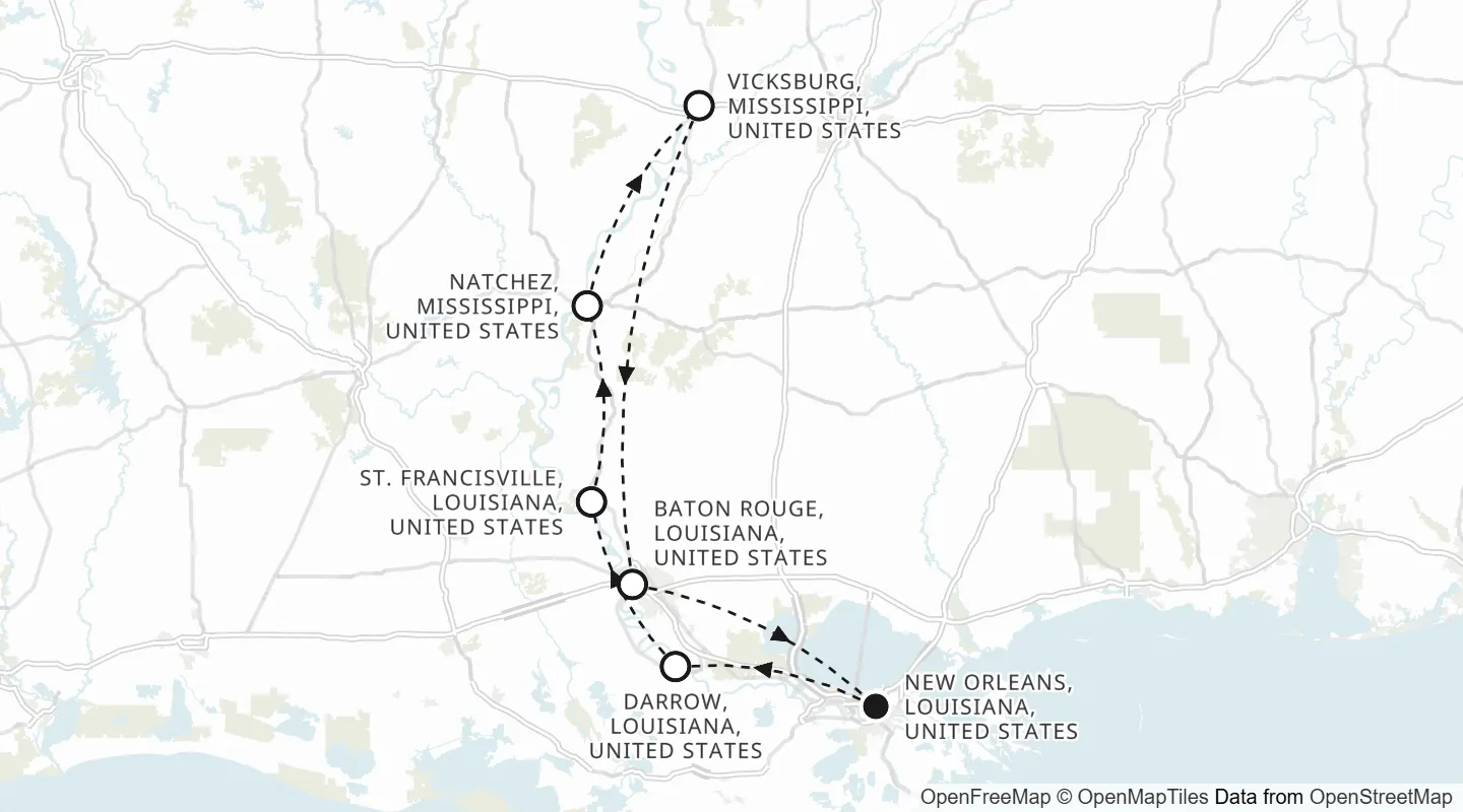 Route map: New Orleans, Louisiana roundtrip