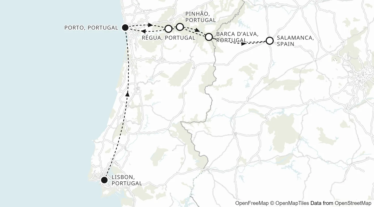 Route map: Lisbon to Porto