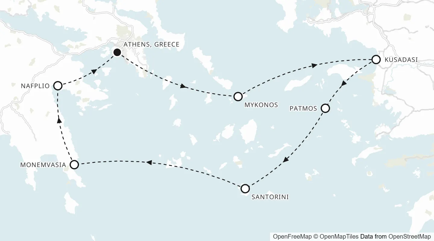 Route map: Piraeus, Athens roundtrip