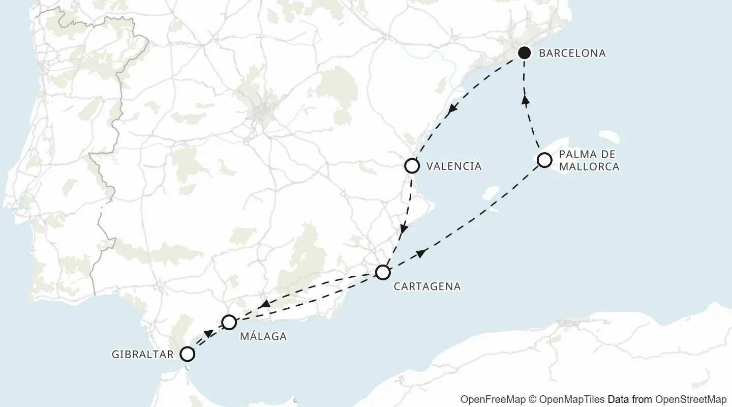 Route map: Barcelona roundtrip