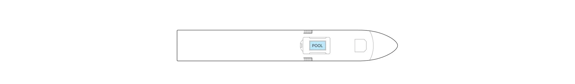 Sun Deck plan of AmaDouro, showing the pool and the wheelhouse forward