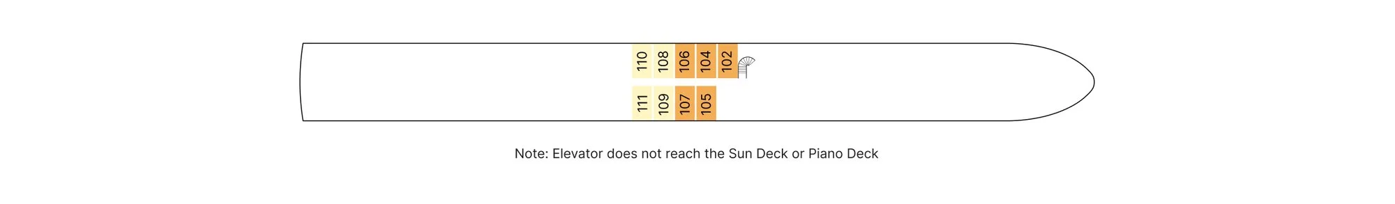 Piano Deck plan of AmaLyra, showing staterooms 102 to 111