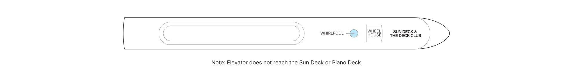 Sun Deck plan of AmaLyra, showing the whirlpool, the wheelhouse and the Sun Deck and Deck Club forward