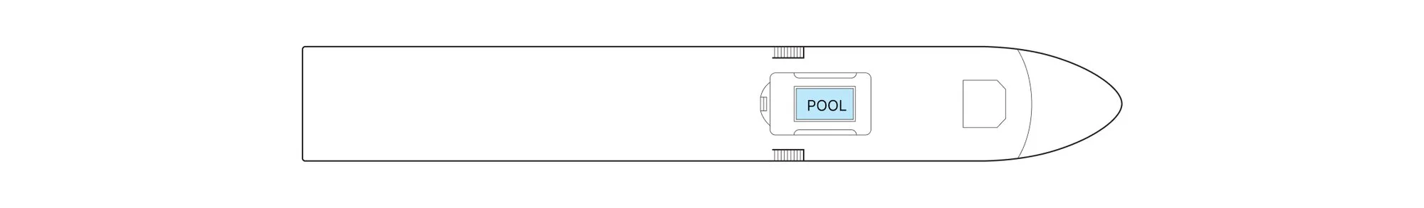 Sun Deck plan of AmaVida, showing the pool and the wheelhouse forward
