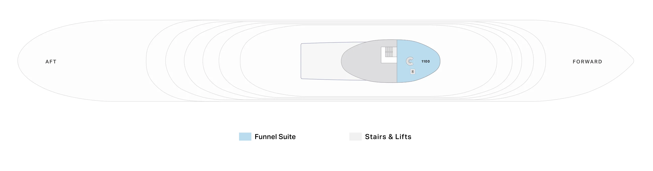 Deck 12 plan of Four Seasons I, showing a level of the Funnel Suite 1100