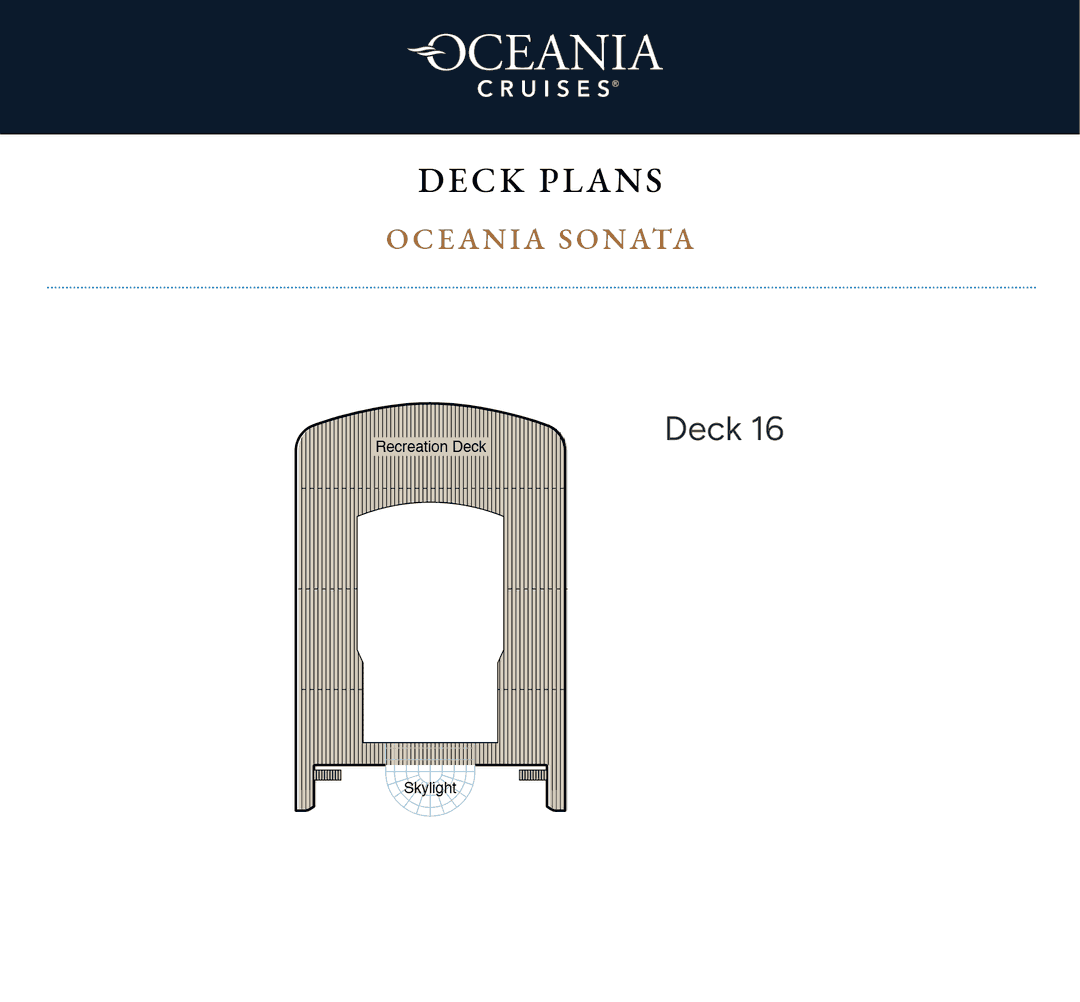 Deck 16 plan of Oceania Sonata, showing the Recreation Deck