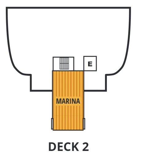 Deck 2 plan of Seabourn Quest, showing the Marina at the stern